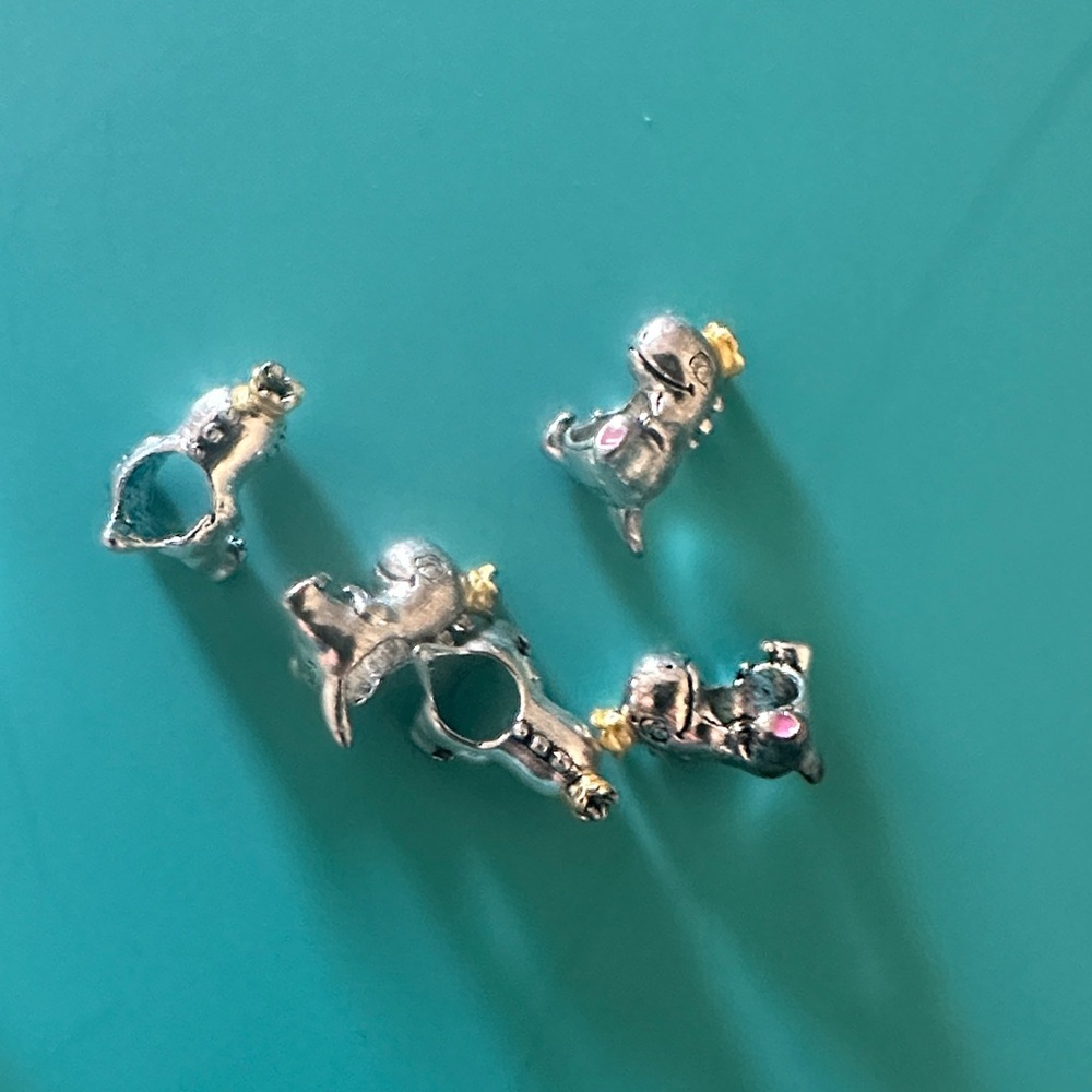 (5) Silver dinosaur Animal Charms with Gold Accents